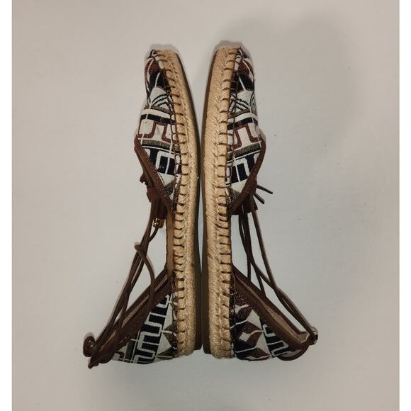 FRANCO SARTO Dream Tie Ankle Espadrille Sandal Womens 9M Brown White Geometric - Picture 7 of 10